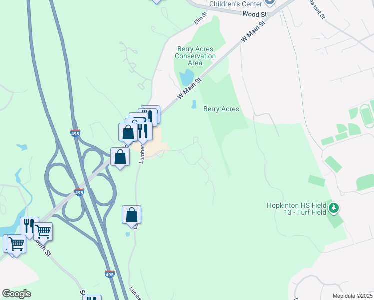 map of restaurants, bars, coffee shops, grocery stores, and more near 1 Constitution Court in Hopkinton