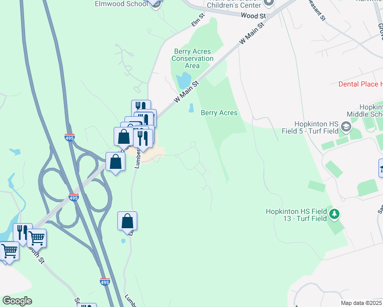 map of restaurants, bars, coffee shops, grocery stores, and more near 1 Constitution Court in Hopkinton