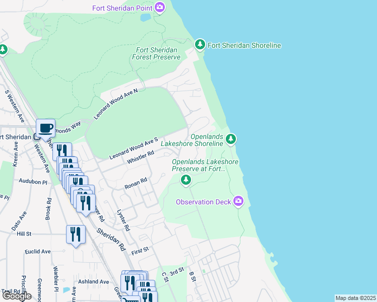 map of restaurants, bars, coffee shops, grocery stores, and more near 3535 Patten Road in Highland Park