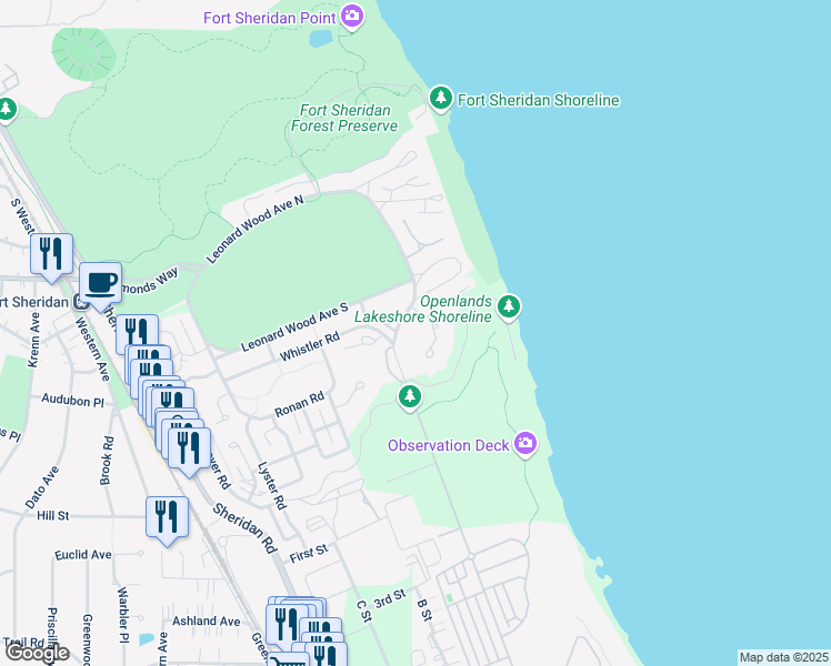 map of restaurants, bars, coffee shops, grocery stores, and more near 3535 Patten Road in Highland Park