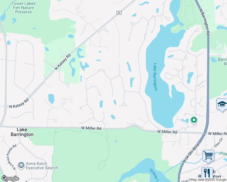 map of restaurants, bars, coffee shops, grocery stores, and more near 24346 Oak Hill Road in Lake Barrington