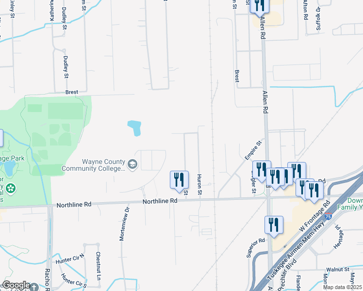 map of restaurants, bars, coffee shops, grocery stores, and more near 12529 Hipp Street in Taylor