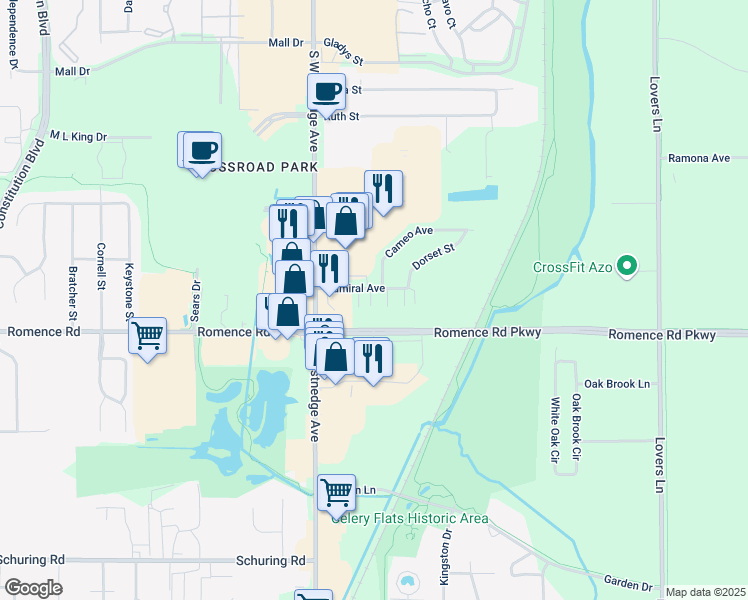 map of restaurants, bars, coffee shops, grocery stores, and more near 280 Admiral Avenue in Portage