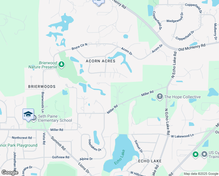 map of restaurants, bars, coffee shops, grocery stores, and more near 79 Miller Road in Hawthorn Woods
