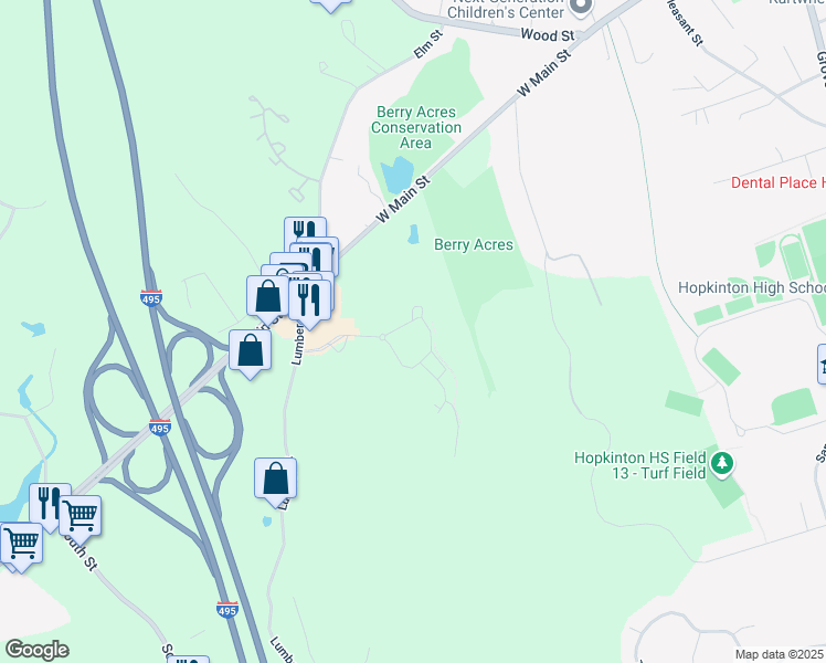 map of restaurants, bars, coffee shops, grocery stores, and more near 1 Constitution Court in Hopkinton