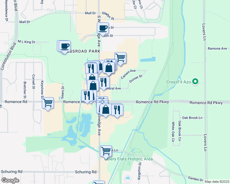 map of restaurants, bars, coffee shops, grocery stores, and more near 280 Admiral Avenue in Portage