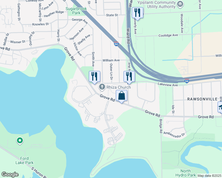 map of restaurants, bars, coffee shops, grocery stores, and more near 2269 South Grove Street in Ypsilanti