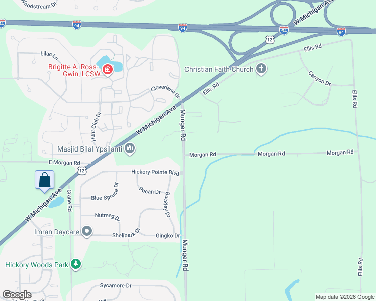 map of restaurants, bars, coffee shops, grocery stores, and more near 4985 Munger Road in Ypsilanti