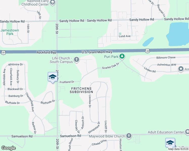 map of restaurants, bars, coffee shops, grocery stores, and more near in Rockford