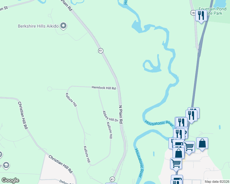 map of restaurants, bars, coffee shops, grocery stores, and more near 173-181 North Plain Road in Great Barrington