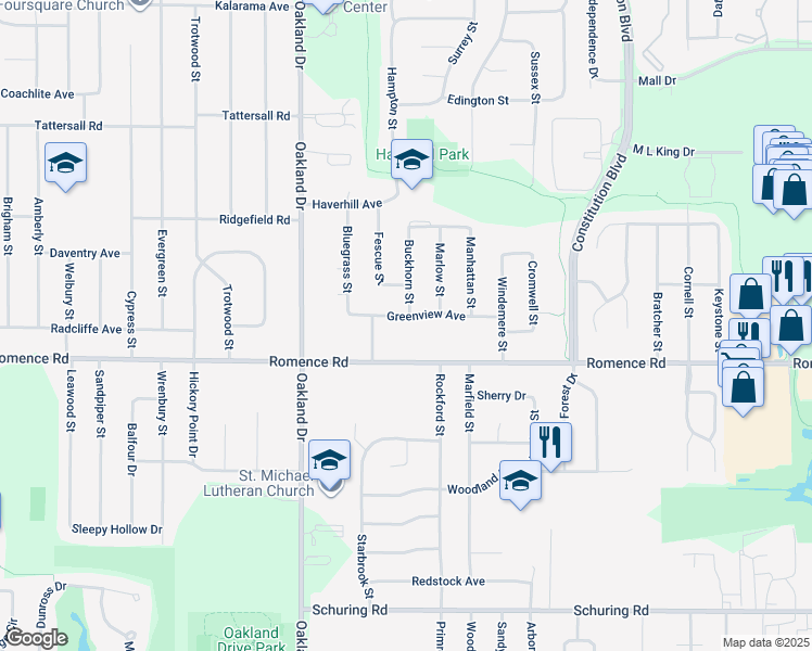 map of restaurants, bars, coffee shops, grocery stores, and more near 1721 Greenview Avenue in Portage