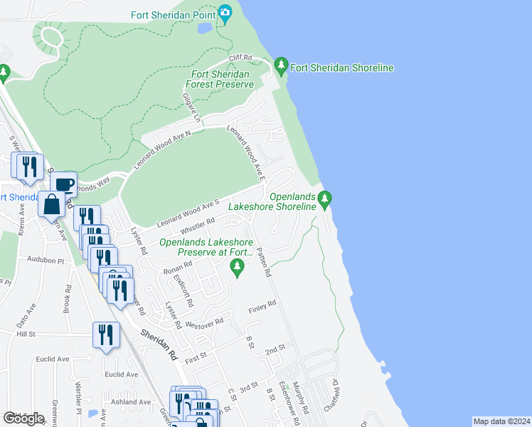 map of restaurants, bars, coffee shops, grocery stores, and more near 3535 Patten Road in Highland Park