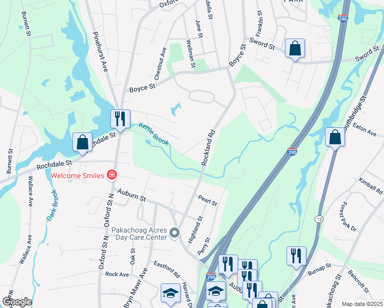 map of restaurants, bars, coffee shops, grocery stores, and more near 61 Rockland Road in Auburn