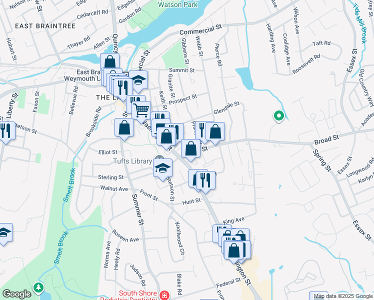 map of restaurants, bars, coffee shops, grocery stores, and more near in Weymouth