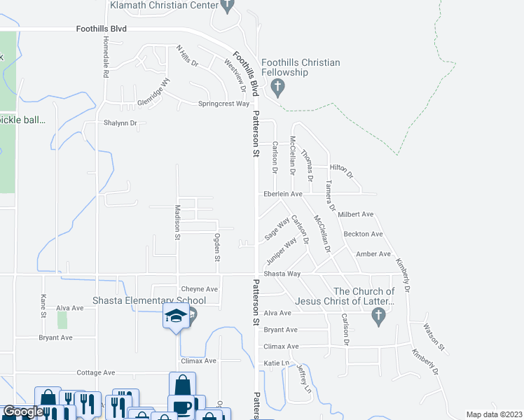 map of restaurants, bars, coffee shops, grocery stores, and more near 6229 Cherry Way in Klamath Falls