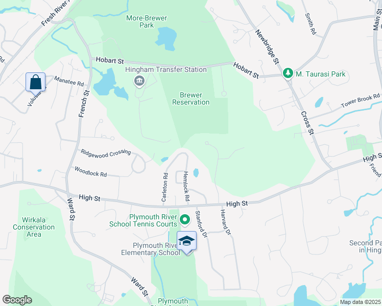 map of restaurants, bars, coffee shops, grocery stores, and more near 31 Hemlock Road in Hingham