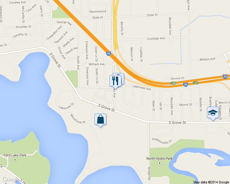 map of restaurants, bars, coffee shops, grocery stores, and more near 2013 McCartney Ave in Ypsilanti Township