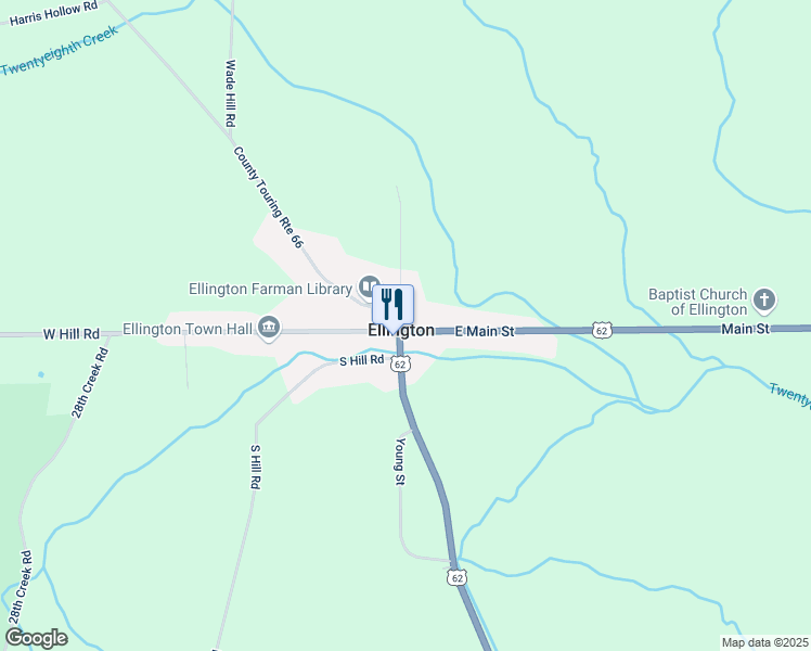 map of restaurants, bars, coffee shops, grocery stores, and more near 748 North Park Street in Ellington