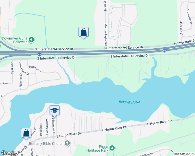 map of restaurants, bars, coffee shops, grocery stores, and more near 43489 Interstate 94 S Service Drive in Belleville