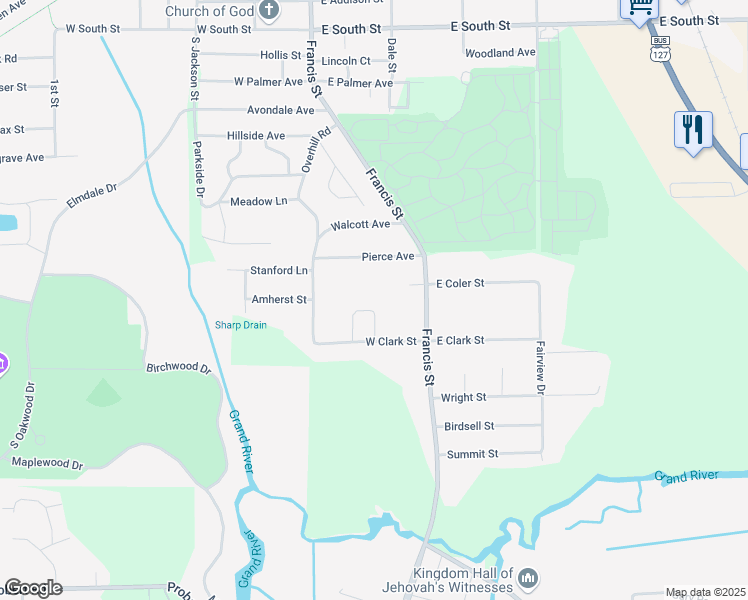 map of restaurants, bars, coffee shops, grocery stores, and more near 154 West Clark Street in Jackson