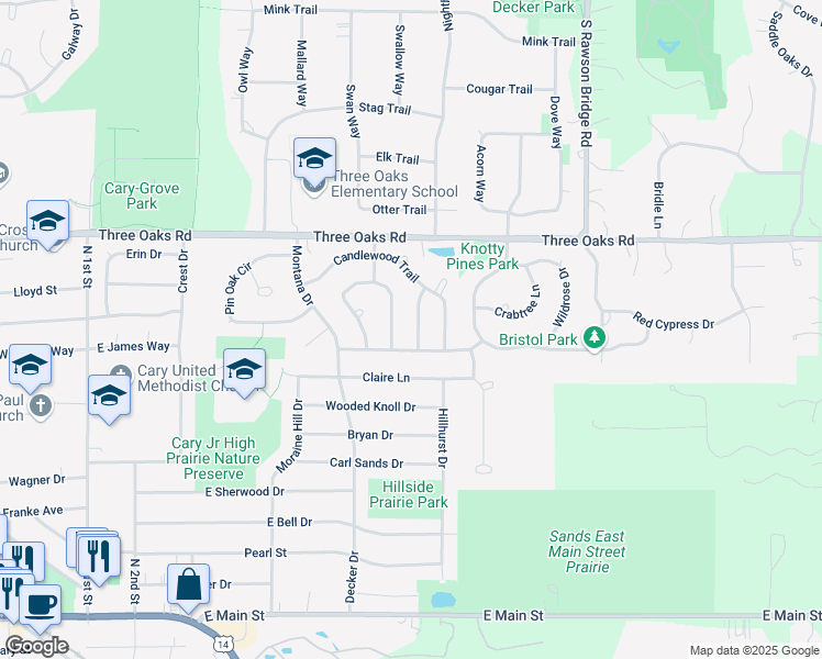 map of restaurants, bars, coffee shops, grocery stores, and more near 826 Brentwood Drive in Cary