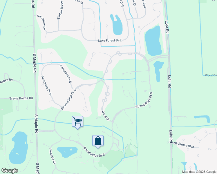 map of restaurants, bars, coffee shops, grocery stores, and more near 4805 Doral Drive in Ann Arbor