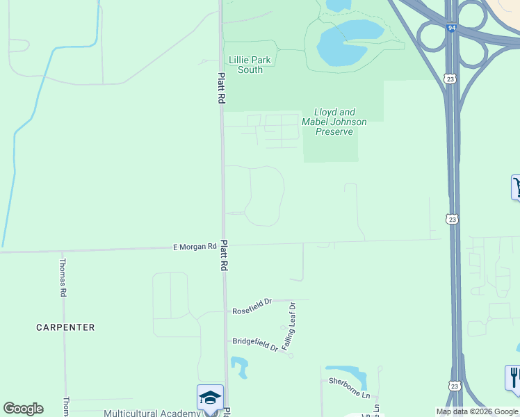 map of restaurants, bars, coffee shops, grocery stores, and more near 3150 East Morgan Road in Ann Arbor