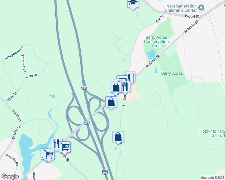 map of restaurants, bars, coffee shops, grocery stores, and more near 88c Elm Street in Hopkinton