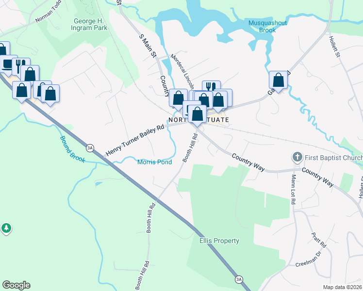 map of restaurants, bars, coffee shops, grocery stores, and more near 14 Booth Hill Road in Scituate