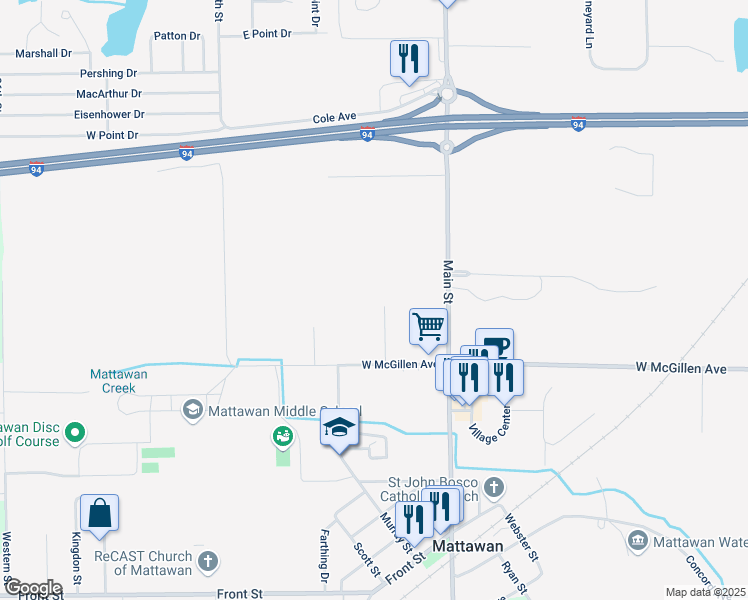 map of restaurants, bars, coffee shops, grocery stores, and more near 55441 Giddings Court in Mattawan