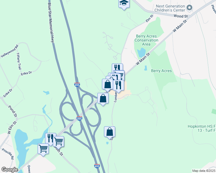 map of restaurants, bars, coffee shops, grocery stores, and more near 88c Elm Street in Hopkinton