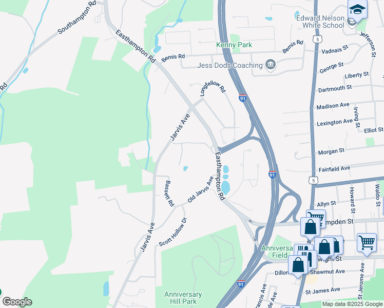 map of restaurants, bars, coffee shops, grocery stores, and more near 20 Easthampton Road in Holyoke