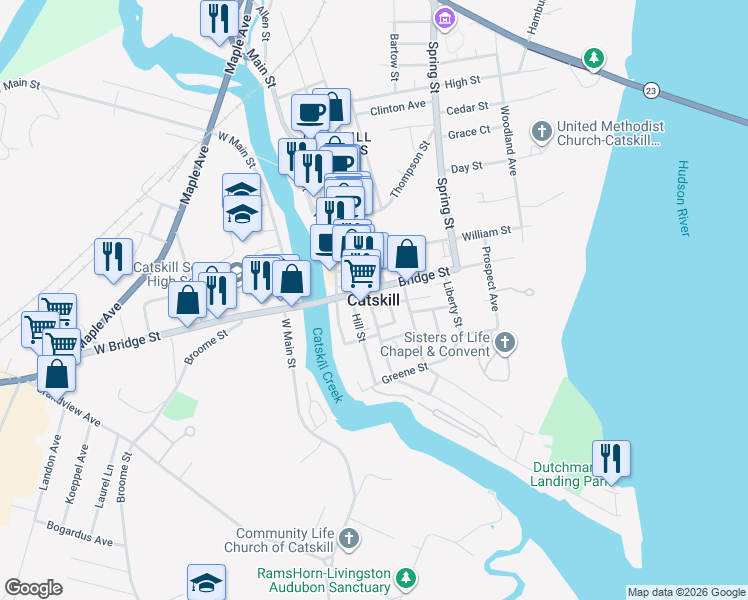 map of restaurants, bars, coffee shops, grocery stores, and more near in Catskill