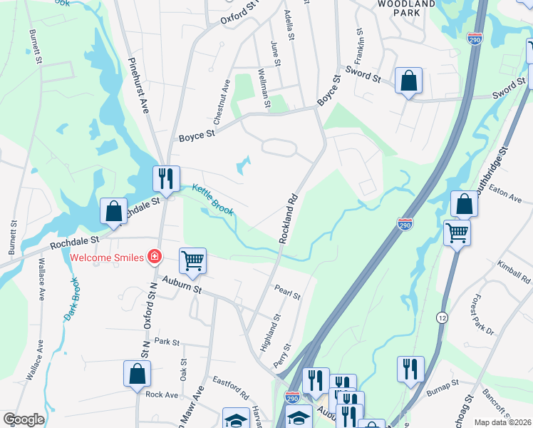 map of restaurants, bars, coffee shops, grocery stores, and more near 14 Rockland Road Court in Auburn