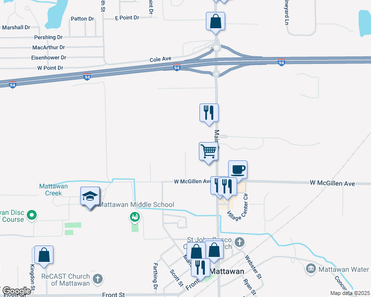 map of restaurants, bars, coffee shops, grocery stores, and more near 55441 Giddings Court in Mattawan