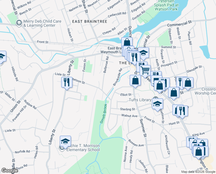 map of restaurants, bars, coffee shops, grocery stores, and more near 4 Cliff Road in Braintree