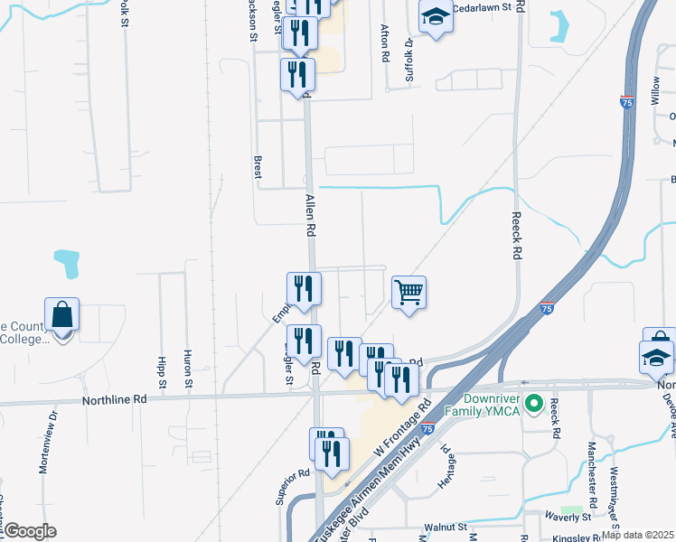 map of restaurants, bars, coffee shops, grocery stores, and more near 19175 Main Street in Southgate