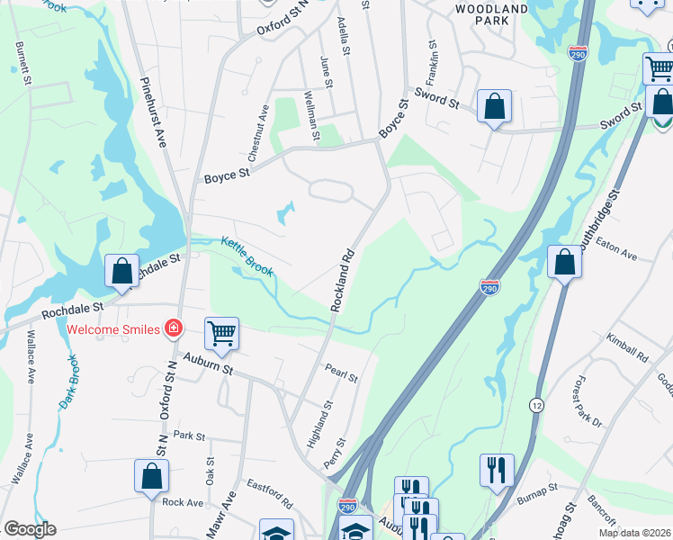 map of restaurants, bars, coffee shops, grocery stores, and more near 1 Rockland Road Court in Auburn