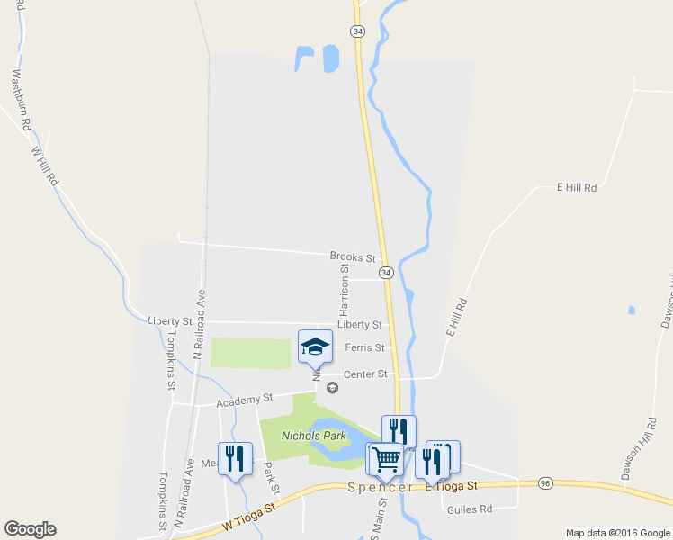 map of restaurants, bars, coffee shops, grocery stores, and more near 28 Harrison St in Spencer