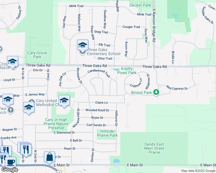 map of restaurants, bars, coffee shops, grocery stores, and more near 826 Brentwood Drive in Cary