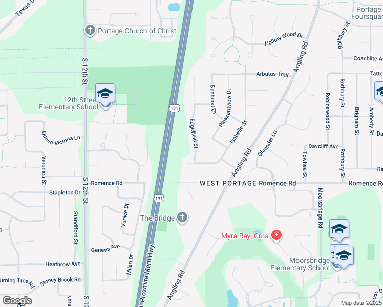 map of restaurants, bars, coffee shops, grocery stores, and more near 6880 Edgefield Street in Portage