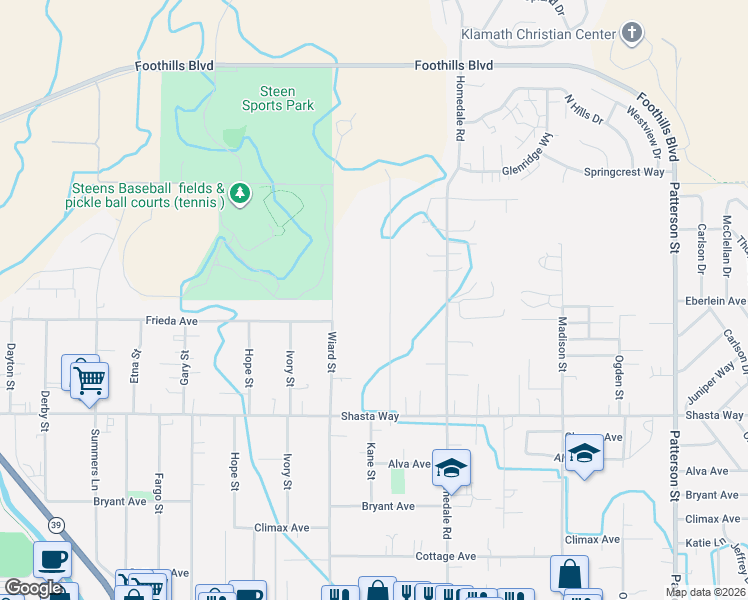 map of restaurants, bars, coffee shops, grocery stores, and more near 1312 Kane Street in Klamath Falls