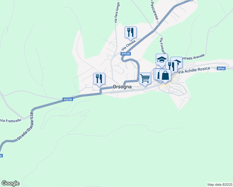 map of restaurants, bars, coffee shops, grocery stores, and more near 221 Via R. Paolucci in Orsogna