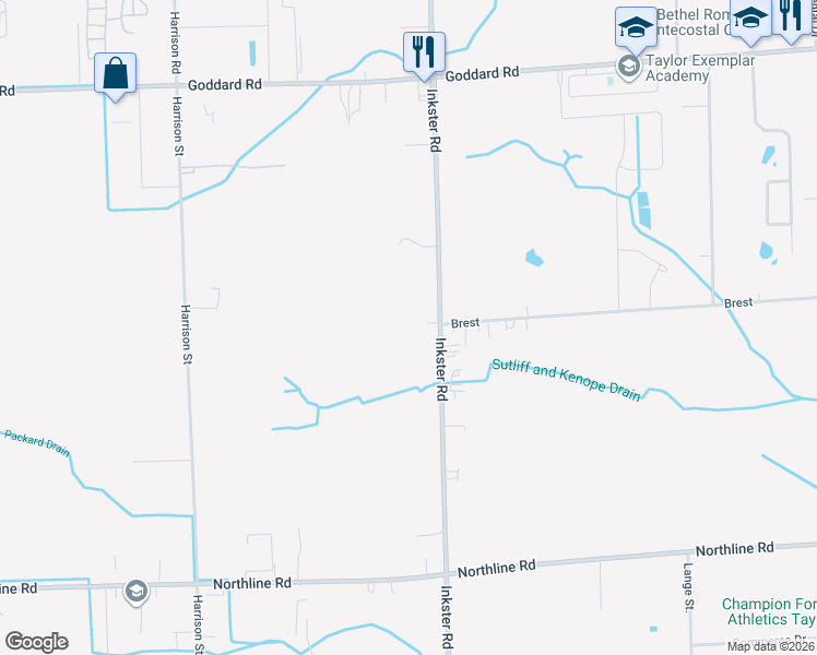 map of restaurants, bars, coffee shops, grocery stores, and more near 12000 Inkster Road in Romulus