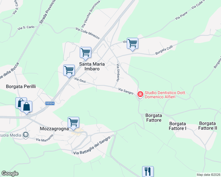 map of restaurants, bars, coffee shops, grocery stores, and more near 1 Via Roma in Santa Maria Imbaro