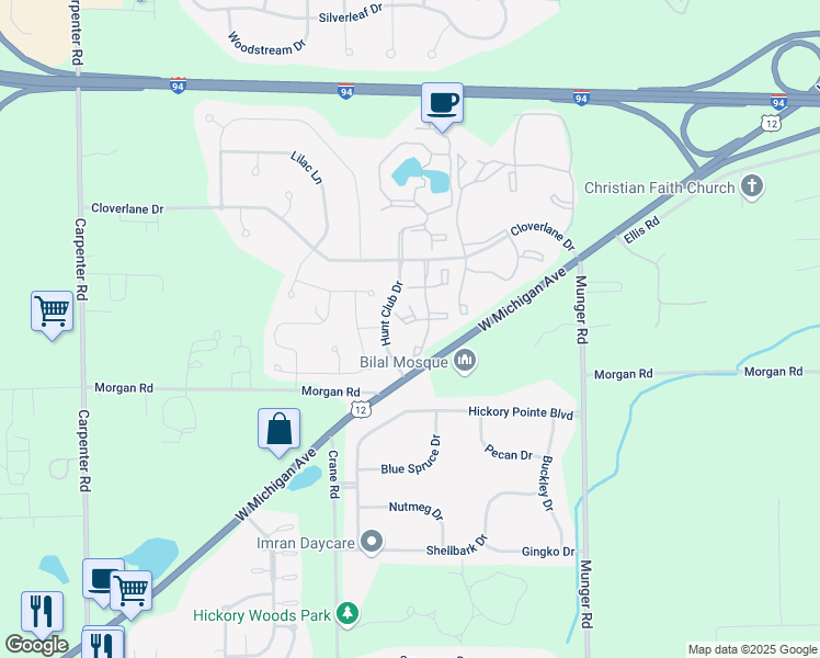 map of restaurants, bars, coffee shops, grocery stores, and more near 4882 Bridle Run in Ypsilanti
