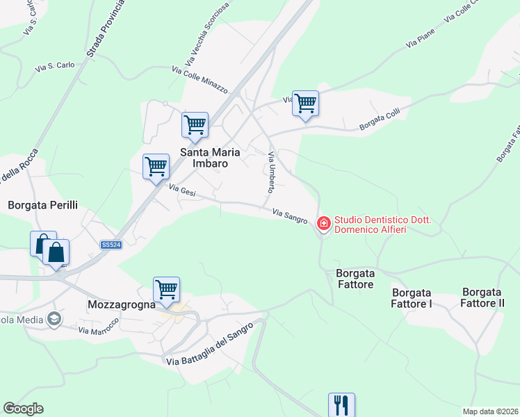 map of restaurants, bars, coffee shops, grocery stores, and more near 1 Via Roma in Santa Maria Imbaro