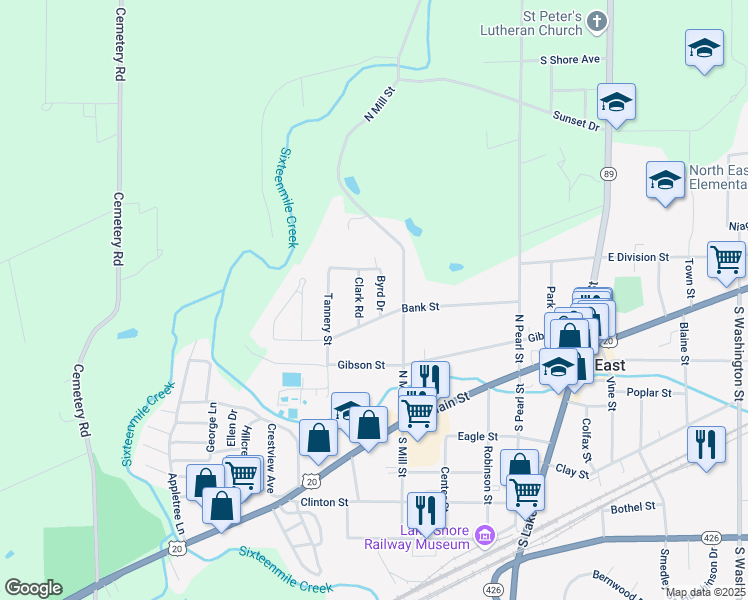 map of restaurants, bars, coffee shops, grocery stores, and more near 2510 Byrd Dr in North East