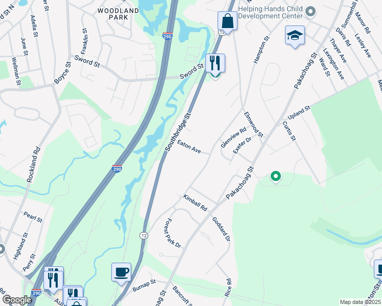 map of restaurants, bars, coffee shops, grocery stores, and more near 20 Eaton Avenue in Auburn