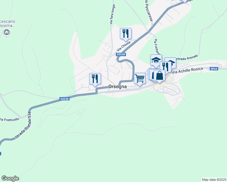 map of restaurants, bars, coffee shops, grocery stores, and more near 221 Via R. Paolucci in Orsogna